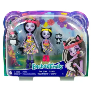 Enchantimals Set Papusi Surori Si Animalutele Lor Sage Skunk Si Caper Si Sabella Skunk Si Striper
