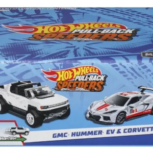 Hot Wheels Set 2 Masinute Metalice Pull Back Gmc Hummer Ev Si Corvette C8r 1:43