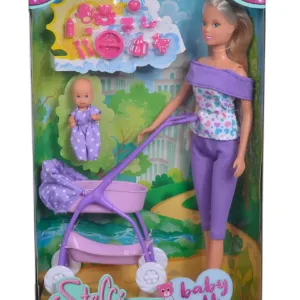 Papusa Steffi In Pantalonasi Mov Si Cu Carucior Bebe