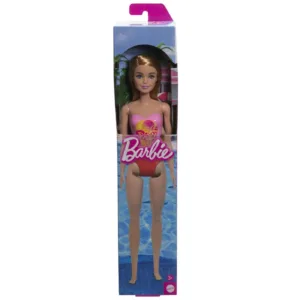 Papusa Barbie Blonda Cu Costum De Baie Roz La Piscina