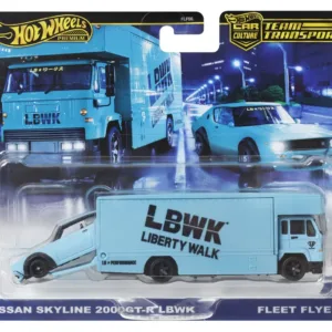 Hot Wheels Transportator Fleet Flyer Cu Masinuta Nissan Skyline 2000 Gt-r Lbwk Scara 1:64