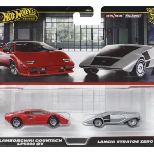 Hot Wheels Premium Set 2 Masinute Metalice Lamborghini Countach Lp5000 Qv Si Lancia Stratos Zero Scara 1:64