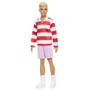 Barbie Fashionistas Papusa Ken Blond Cu Bluza Polo Dungi Rosii Albe