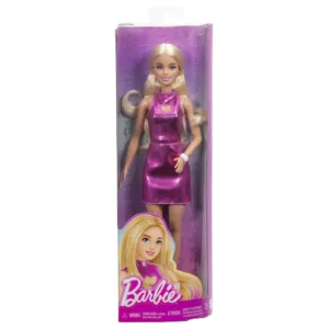 Barbie Fashionistas Papusa Barbie Blonda Cu Rochie Roz Metalizat