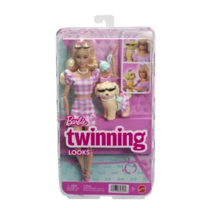 Barbie Twinning Looks Set Papusa Barbie Blonda Si Catel Cu Accesorii