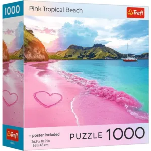 Puzzle Trefl 1000 Colectia Sua Plaja Tropicala Roz Poster Inclus