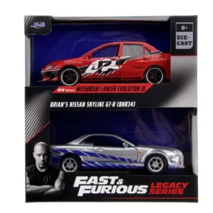 Jada Fast And Furious Set 2 Masinute Metalice Mitsubishi Lancer Evolution Ix Si Brians Nissan Skyline Gt R Scara 1 La 32